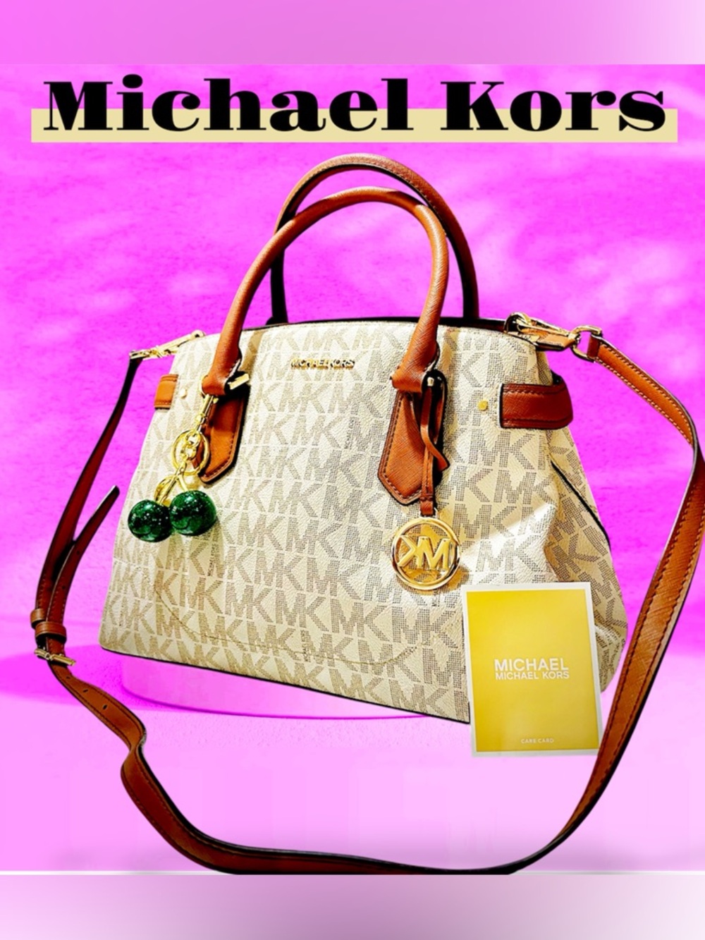 Michael Kors shoulder Bag Satchel with Tan Trim & Gold Accents tote bag - Picture 4 of 17